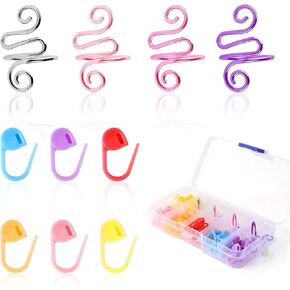 LBU 4Pcs Crochet Ring + 60Pcs Stitch Markers Adjustable Crochet Tension Rings for Finger Handmade Open Yarn Guide Crocheting Rings Knitting Accessories with Box Crochet Gifts for Women Mom Crocheters