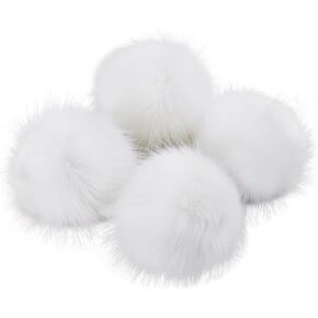 Homtable 6IN Large Faux Fur Pompoms, 4 Pieces Pom Pom Balls Fluffy Pompom Ball with Elastic Loop for Hats Shoes Scarves Gloves Scarves Bag Key Chain Charms Accessories (White)