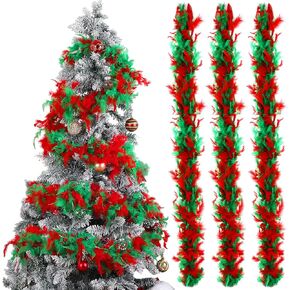 Dingion 36 ft Christmas Turkey Feather Boa Light up Boa Tinsel Garland for Christmas Tree Xmas Party Decoration Accessories