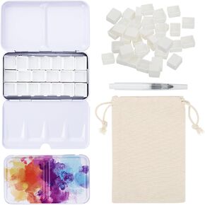Empty Watercolor Palette, Metal Empty Watercolor Tin Box Palette Paint Case with Fold Out Palette with 52 Half Pans for DIY Painting Tray Palette Kit, Travel Palette and Plein Air Painting