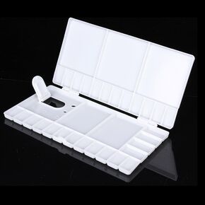 Plastic Watercolor Palette with 33 Compartments, Thumbhole, Brush Holders, White