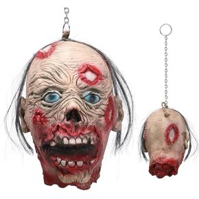 Cut Off Head Prop, Scary Halloween Decorations Realistic Severed Head Zombie Hanging Props Latex Fake Head with Bloody (1#)