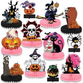 12pcs Halloween Decorations Honeycomb Centerpieces，Black Orange Bloody Halloween Centerpieces ，Tables Toppers Party Decorations Supplies, Halloween Table Sign Decor