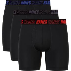 Hanes Men's Moves Performance Boxer Brief, Total Support Pouch, Regular, Trunk, and Long Leg, 3-Pack