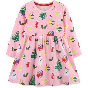 HILEELANG Toddler Girls Long Sleeve Dress Fall Autuman Cotton Casual Floal Jersey Shirt Dresses