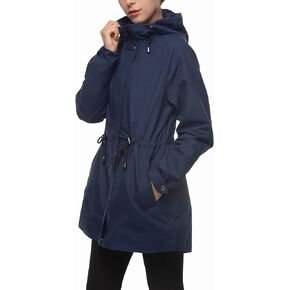 Rokka&Rolla Women's Water-Resistant Anorak Hooded Rain Jacket Trench Coat