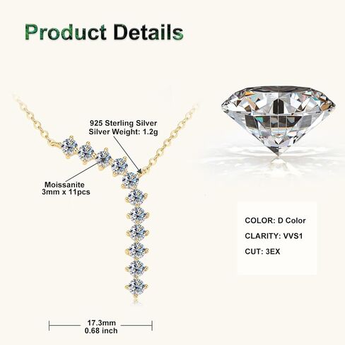 Moissanite Pendant Necklace, 1.1cttw D Color Lab Created Diamond 18K Gold Plated Sterling Silver Y Necklace for Women Wife Birthday Wedding Valentines Day Gifts in Saudi Arabia