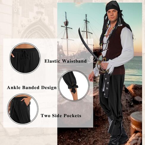 Century Star Renaissance Costume Men's Pirate Pants Pirate Shorts Medieval Ren Faire Viking NavigatorAnkle Banded Trousers in Saudi Arabia