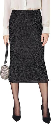 MIHOLL Women's Sequin Skirt Midi Length Stretchy Waist Office Night Out Cocktail Party Sparkly Pencil Skirts in Saudi Arabia