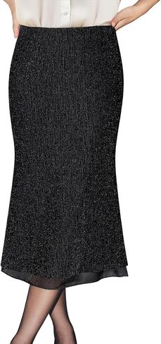 MIHOLL Women's Sequin Skirt Midi Length Stretchy Waist Office Night Out Cocktail Party Sparkly Pencil Skirts in Saudi Arabia