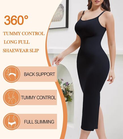 Shapewear Slip Dress for Women, Full Slip Under Dress Tummy Control Body Shaper Long Cami Dress Slimming in Kuwait