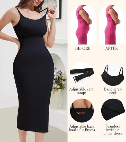 Shapewear Slip Dress for Women, Full Slip Under Dress Tummy Control Body Shaper Long Cami Dress Slimming in Kuwait