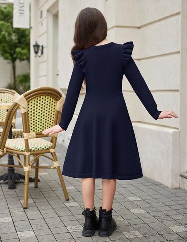 Arshiner Girls Sweater Dress Fall Winter Lantern Long Sleeve Cable Knit Pullover Midi Dresses in Kuwait