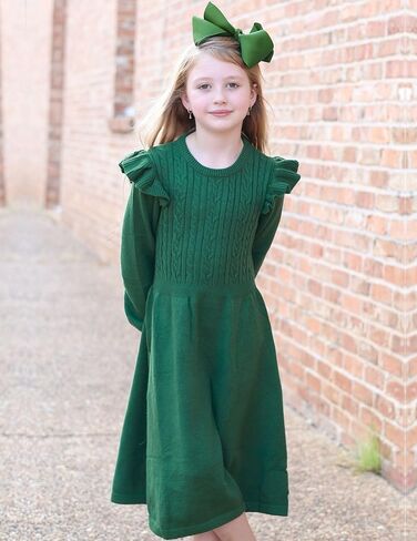 Arshiner Girls Sweater Dress Fall Winter Lantern Long Sleeve Cable Knit Pullover Midi Dresses in Kuwait