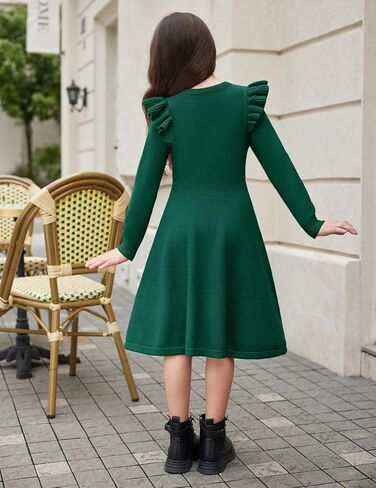 Arshiner Girls Sweater Dress Fall Winter Lantern Long Sleeve Cable Knit Pullover Midi Dresses in Kuwait