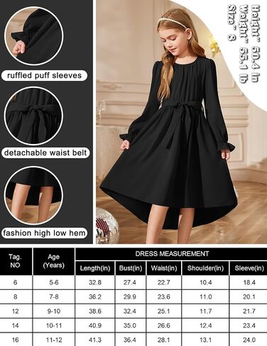 Arshiner Girls Long Sleeve Dress Fashion High Low Flowy Swing Semi Formal Party Dresses with Belt in Saudi Arabia