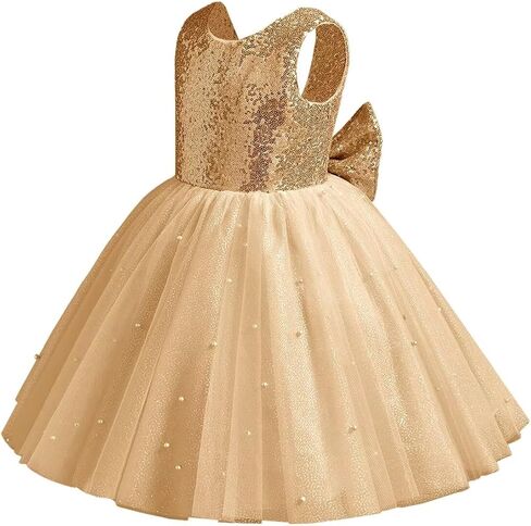 Sparkle Sequin Tulle Flower Girl Dress for Wedding Kids Princess Pageant Dress Pearls Bow Prom Ball Gowns Tutu Dress in Saudi Arabia