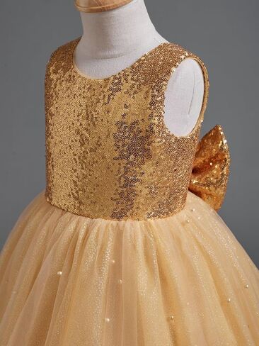 Sparkle Sequin Tulle Flower Girl Dress for Wedding Kids Princess Pageant Dress Pearls Bow Prom Ball Gowns Tutu Dress in Saudi Arabia