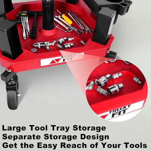 Rolling Stool with Wheels, Adjustable Shop Stool Mechanic Stool Seat Garage Shop Roller Work Chair Mobile Rolling Seat with Tool Tray, 2 Cup Holders, 4" Casters, 350 LBS, Heavy-Duty, Red in Saudi Arabia