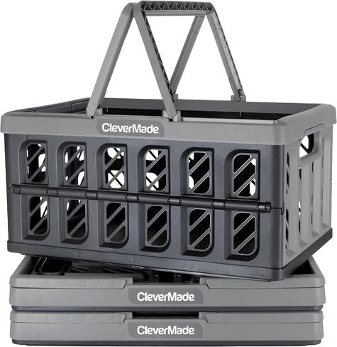 CleverMade Collapsible Shopping Basket, Stone, 3PK - 24L (6 Gal) Reusable Plastic Grocery Shopping Baskets, Holds 25lbs Per Basket - Small Foldable Storage Crates with Handles in Saudi Arabia
