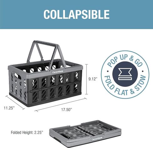 CleverMade Collapsible Shopping Basket, Stone, 3PK - 24L (6 Gal) Reusable Plastic Grocery Shopping Baskets, Holds 25lbs Per Basket - Small Foldable Storage Crates with Handles in Saudi Arabia
