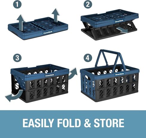 CleverMade Collapsible Shopping Basket, Stone, 3PK - 24L (6 Gal) Reusable Plastic Grocery Shopping Baskets, Holds 25lbs Per Basket - Small Foldable Storage Crates with Handles in Saudi Arabia