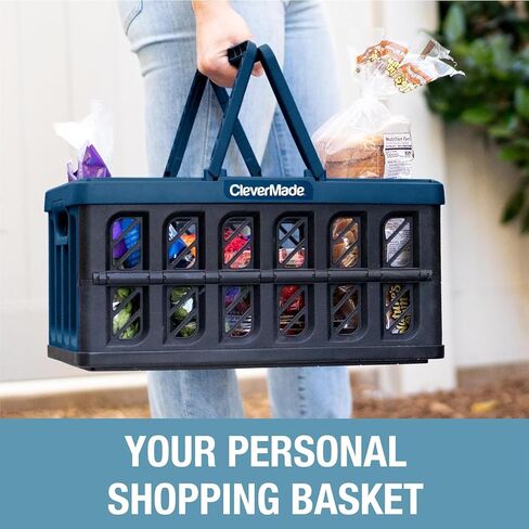 CleverMade Collapsible Shopping Basket, Stone, 3PK - 24L (6 Gal) Reusable Plastic Grocery Shopping Baskets, Holds 25lbs Per Basket - Small Foldable Storage Crates with Handles in Saudi Arabia