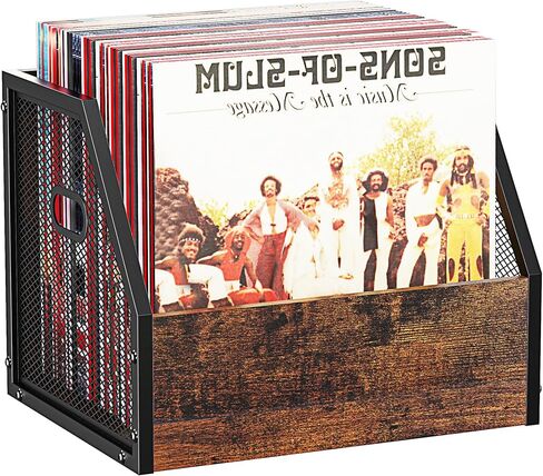 DOLALIKE Vinyl Record Storage, Vintage Wood Album Record Holder with Dividers Storage 100+ Records, Vinyl Record Box Case Crate for Book, Magazine, Organizer (Classic Cube) in Saudi Arabia