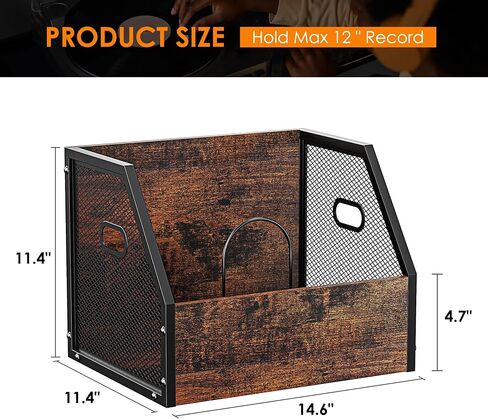 DOLALIKE Vinyl Record Storage, Vintage Wood Album Record Holder with Dividers Storage 100+ Records, Vinyl Record Box Case Crate for Book, Magazine, Organizer (Classic Cube) in Saudi Arabia