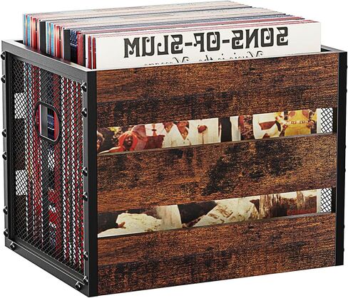 DOLALIKE Vinyl Record Storage, Vintage Wood Album Record Holder with Dividers Storage 100+ Records, Vinyl Record Box Case Crate for Book, Magazine, Organizer (Classic Cube) in Saudi Arabia