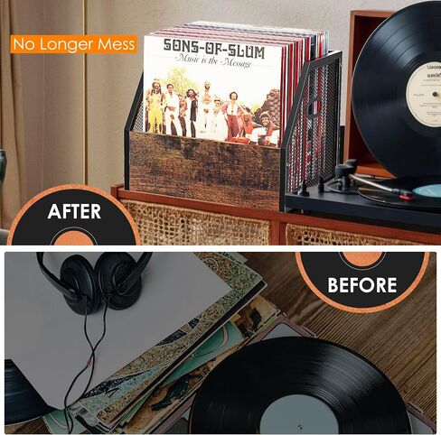 DOLALIKE Vinyl Record Storage, Vintage Wood Album Record Holder with Dividers Storage 100+ Records, Vinyl Record Box Case Crate for Book, Magazine, Organizer (Classic Cube) in Saudi Arabia