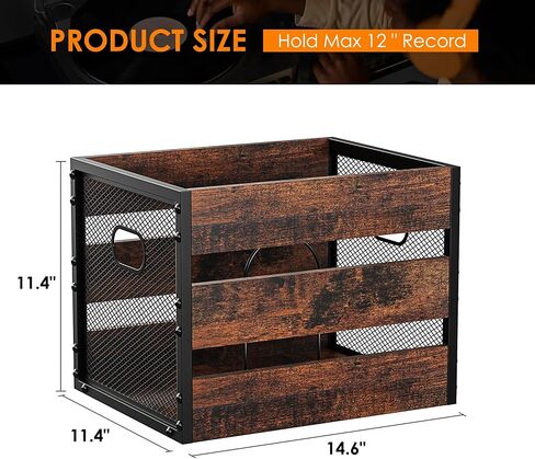 DOLALIKE Vinyl Record Storage, Vintage Wood Album Record Holder with Dividers Storage 100+ Records, Vinyl Record Box Case Crate for Book, Magazine, Organizer (Classic Cube) in Saudi Arabia