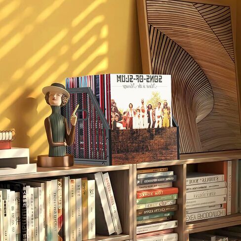 DOLALIKE Vinyl Record Storage, Vintage Wood Album Record Holder with Dividers Storage 100+ Records, Vinyl Record Box Case Crate for Book, Magazine, Organizer (Classic Cube) in Saudi Arabia