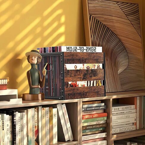 DOLALIKE Vinyl Record Storage, Vintage Wood Album Record Holder with Dividers Storage 100+ Records, Vinyl Record Box Case Crate for Book, Magazine, Organizer (Classic Cube) in Saudi Arabia
