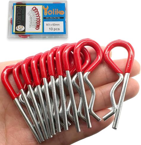 10 Pcs Heavy Duty Hitch Pins Clip R Clips Spring Retaining Wire Hair Pins Cotter Pin Strong Spring Rubber-Coated Grip R Clip for Trailer Tractors Mower Carts Truck Pin Clip M3x60mm in Kuwait