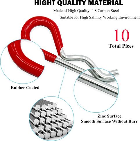 10 Pcs Heavy Duty Hitch Pins Clip R Clips Spring Retaining Wire Hair Pins Cotter Pin Strong Spring Rubber-Coated Grip R Clip for Trailer Tractors Mower Carts Truck Pin Clip M3x60mm in Kuwait