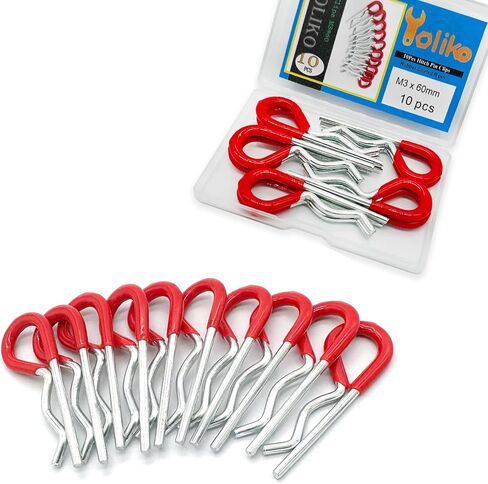 10 Pcs Heavy Duty Hitch Pins Clip R Clips Spring Retaining Wire Hair Pins Cotter Pin Strong Spring Rubber-Coated Grip R Clip for Trailer Tractors Mower Carts Truck Pin Clip M3x60mm in Kuwait