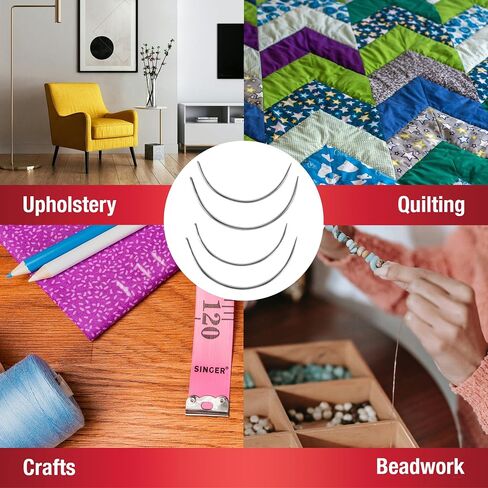 SINGER Curved Quilting Needles Set - Rust-Resistant Nickel-Plated Steel, 2" & 2.5" Hand Sewing Needles for Upholstery, Quilting & Crafts, 4pc in Saudi Arabia