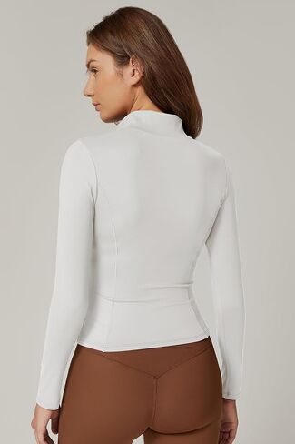 QINSEN Womens Half Zip Long Sleeve Shirts Double Lined Workout Tees Fitted Athletic Crop Tops in Saudi Arabia