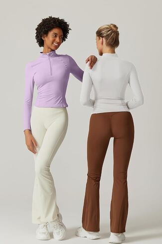 QINSEN Womens Half Zip Long Sleeve Shirts Double Lined Workout Tees Fitted Athletic Crop Tops in Saudi Arabia