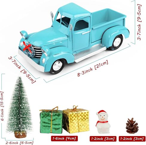 AerWo عيد الميلاد الأزرق شاحنة ديكور، شاحنة معدنية خمر، ترقية نموذج سيارة شاحنة بيك اب معدنية قديمة لديكورات عيد الميلاد ديكور سطح الطاولة in Kuwait
