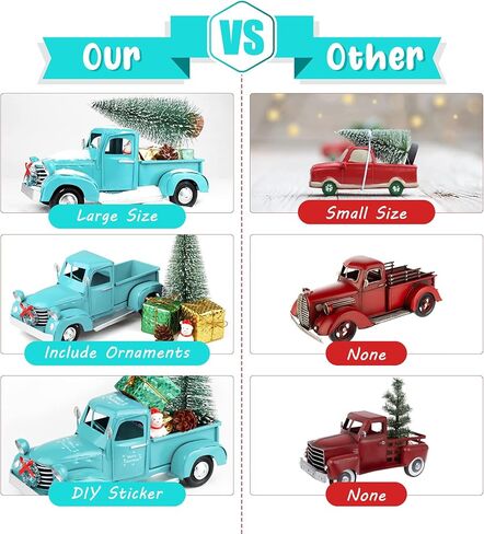 AerWo عيد الميلاد الأزرق شاحنة ديكور، شاحنة معدنية خمر، ترقية نموذج سيارة شاحنة بيك اب معدنية قديمة لديكورات عيد الميلاد ديكور سطح الطاولة in Kuwait