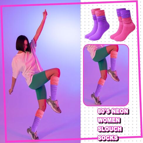 4 Pairs Neon Socks, Women's Leg Warmers for 80s 90s Outfits,Soft Knee High Sock Size 9 to 11 in Saudi Arabia