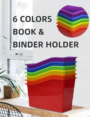 RAUVOLFIA 6 Pack Durable Plastic Book and Binder Holder, Files Book Bins for Classroom, Vertical Storage Book Organizer Folder Office Classroom Organization Containers Supplies (Boho) in Saudi Arabia