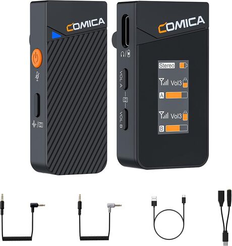 نظام ميكروفون Comica Vimo C3 اللاسلكي Lavalier، مع إلغاء الضوضاء، وضع الأمان، حقيبة شحن تدوم 20 ساعة، ميكروفون لاسلكي مدمج لكاميرات DSLR/iPhone/Vlogging/البث المباشر in Kuwait