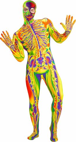 Men Skeleton Costume, Bones Jumpsuit with Hooded Mask Bodysuit for Adult Man Halloween Dress Up Role Play in Saudi Arabia