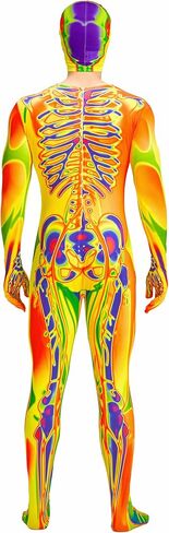 Men Skeleton Costume, Bones Jumpsuit with Hooded Mask Bodysuit for Adult Man Halloween Dress Up Role Play in Saudi Arabia