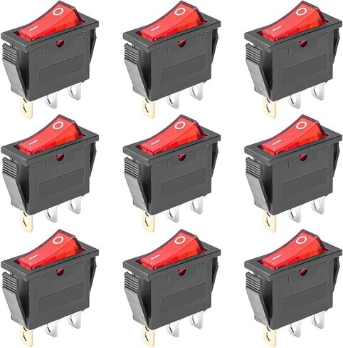 9 قطع أحمر KCD3 3 دبوس 2 موضع 250 فولت 15 أمبير مفتاح هزاز صغير للقارب مع ضوء LED أحمر تشغيل/إيقاف/تشغيل مفتاح قارب السيارة (KCD1-101) in Kuwait
