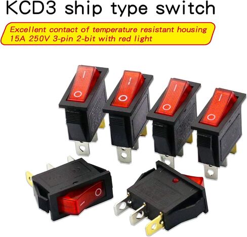 9 قطع أحمر KCD3 3 دبوس 2 موضع 250 فولت 15 أمبير مفتاح هزاز صغير للقارب مع ضوء LED أحمر تشغيل/إيقاف/تشغيل مفتاح قارب السيارة (KCD1-101) in Kuwait