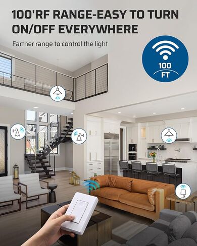 DEWENWILS Remote Control Light Bulb Socket, Wireless Light Switch for Pull Chain Light Fixture, Remote Light Socket E26 E27 Bulb Base with Wall Mounted Wireless Controller, No Wiring, ETL Listed in Saudi Arabia